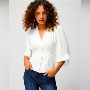 White House Black Market Elbow-Sleeve Corset Top (White)